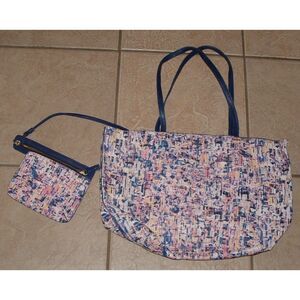 NEW NWOT Multicolored Textured 18X12 Tote Bag & Removable Pouch DANIELLE NICOLE